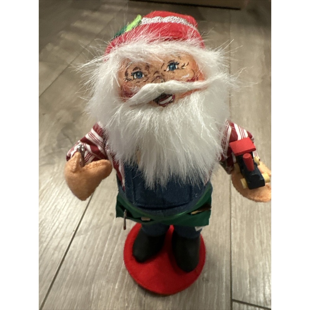 Vintage ANNALEE 10" Santa Claus Doll 2010 75th Anniversary Overalls Tools Toys